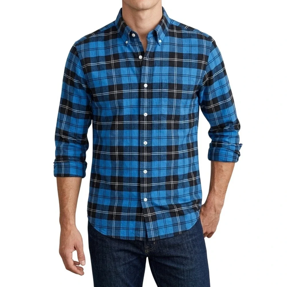 J.Crew Men's Medium Blue Plaid Cotton Button Down‎ Oxford Long Sleeve Shirt